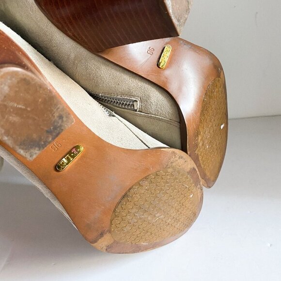 Lauren Ralph Lauren Bone Light Beige Suede Buttery Soft Double Zip Booties 9B - Picture 6 of 7